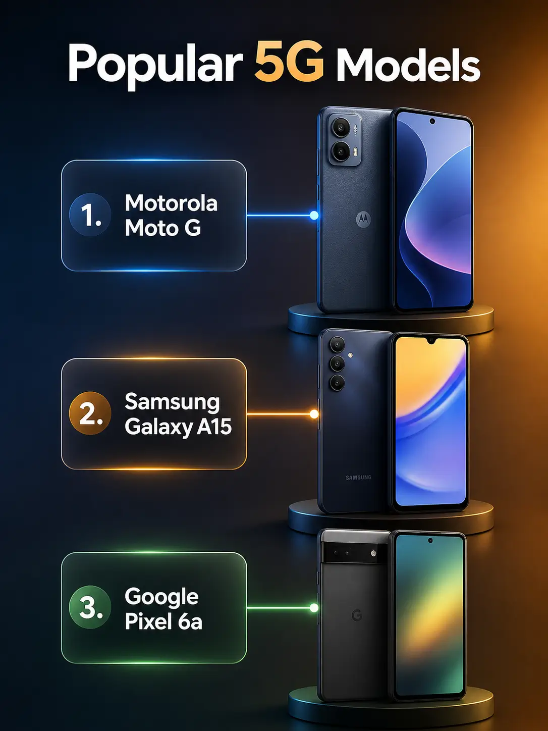 Infographic showing popular 5G mid-range smartphones available through Lifeline in 2026