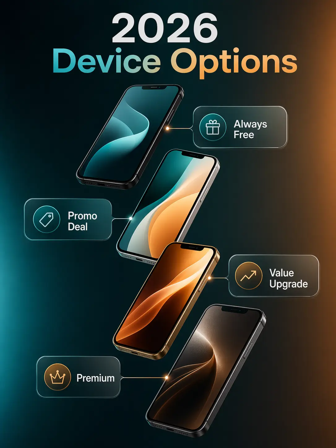 Infographic showing Airtalk Wireless phone upgrade tiers from Free to Premium options