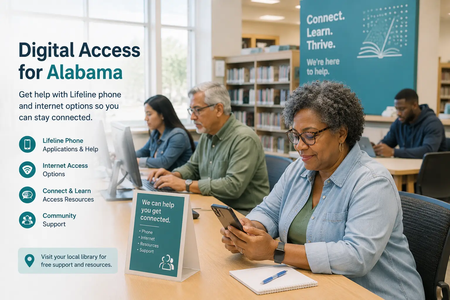 Alabama public library digital access scene for Lifeline phone and internet help