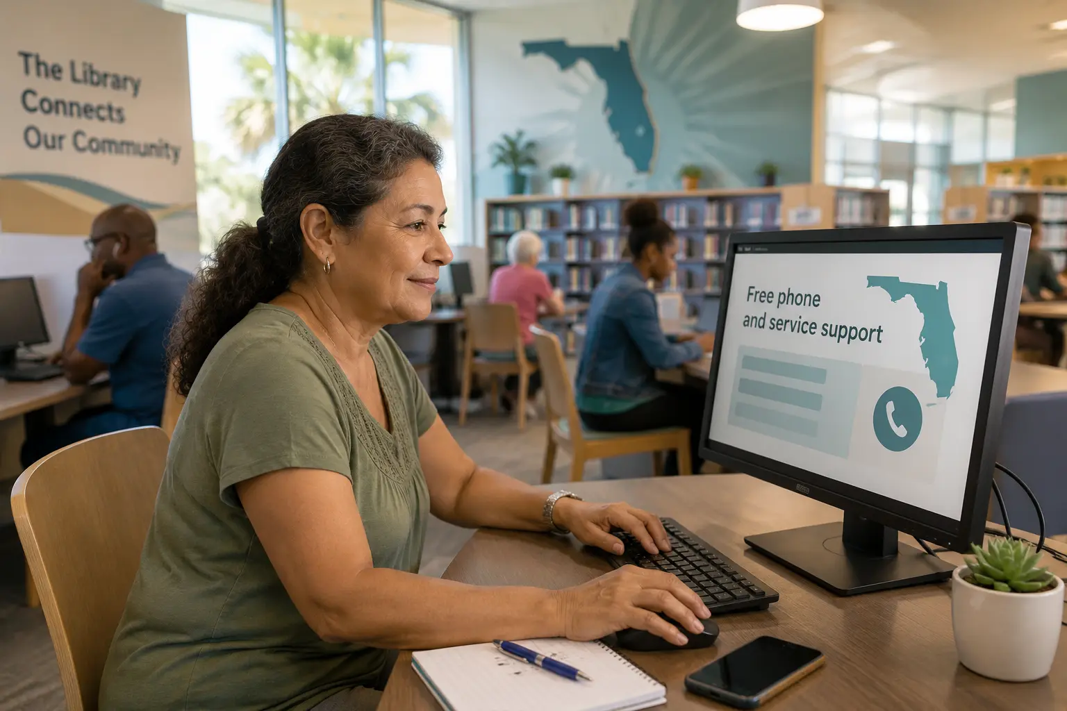 Florida public library internet access and Lifeline phone support scene