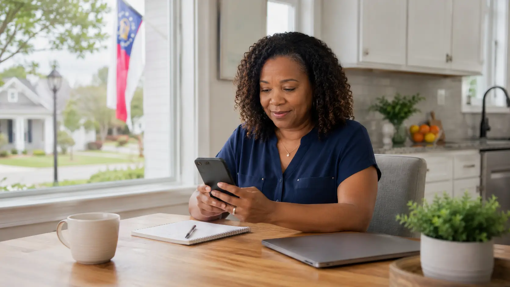 Georgia resident checking Lifeline phone options on a smartphone