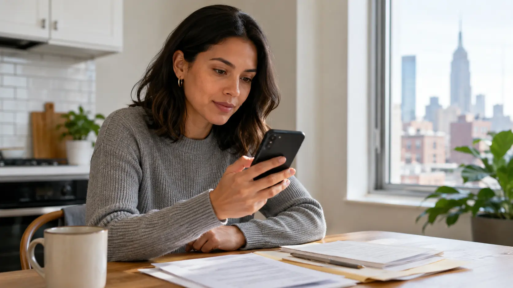 New York resident checking Lifeline iPhone options on a smartphone
