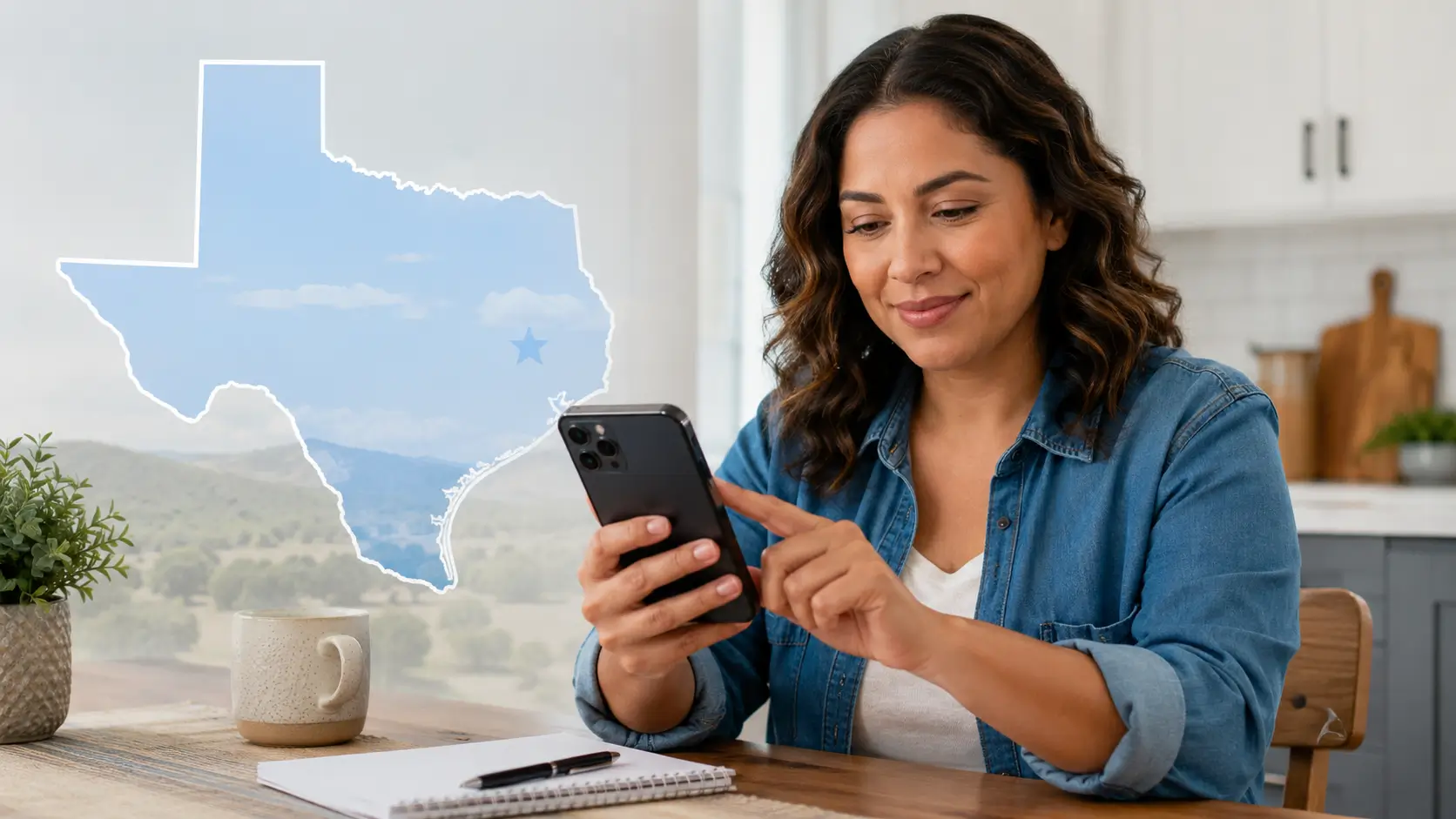 Texas resident checking Lifeline free phone and iPhone options on a smartphone