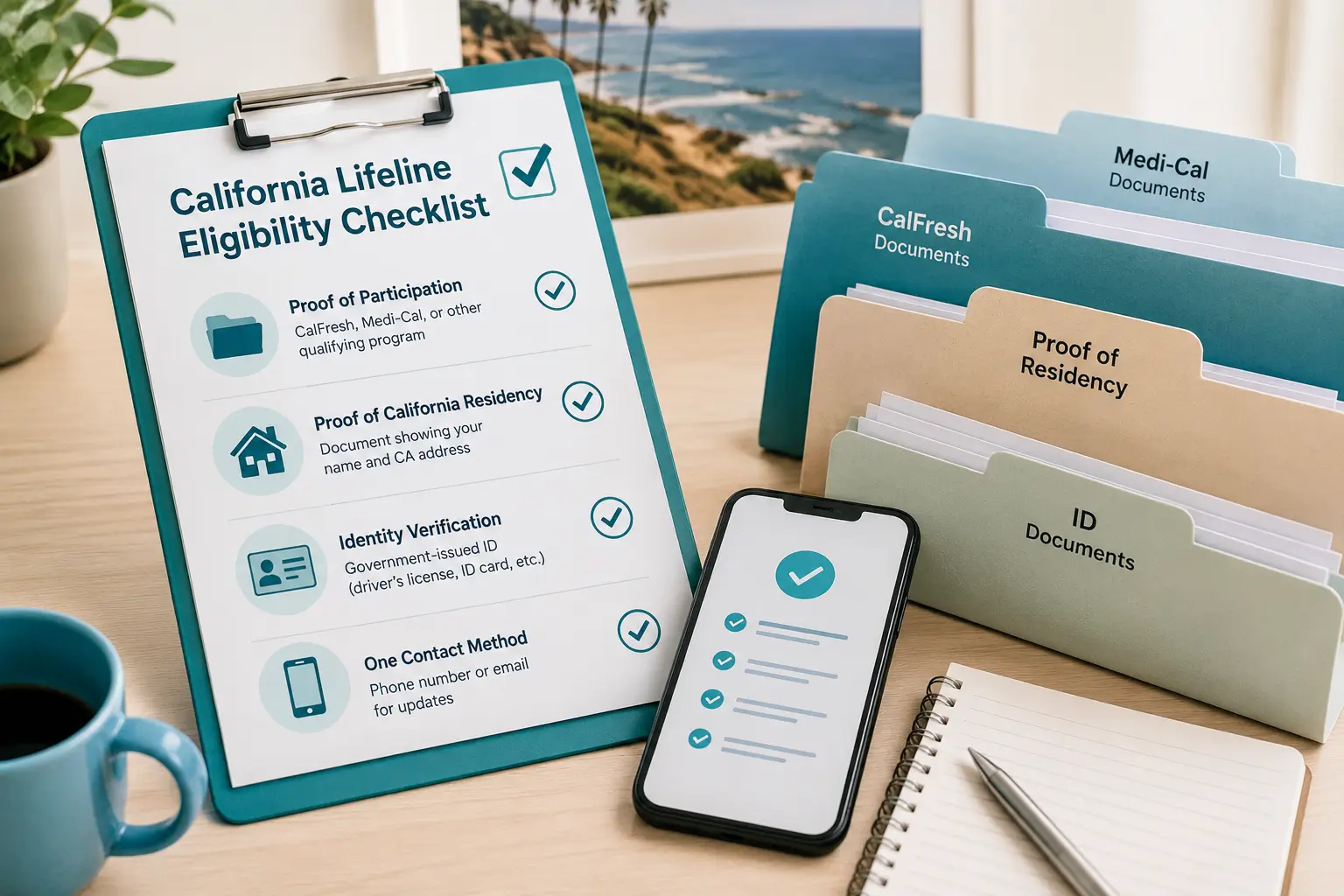 California Lifeline eligibility checklist with CalFresh and Medi-Cal document reminders