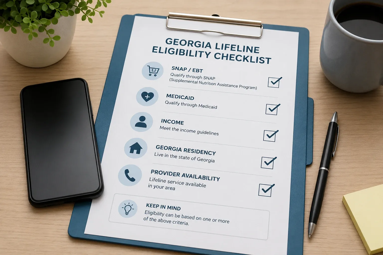 Georgia Lifeline eligibility checklist for EBT Medicaid income and provider checks