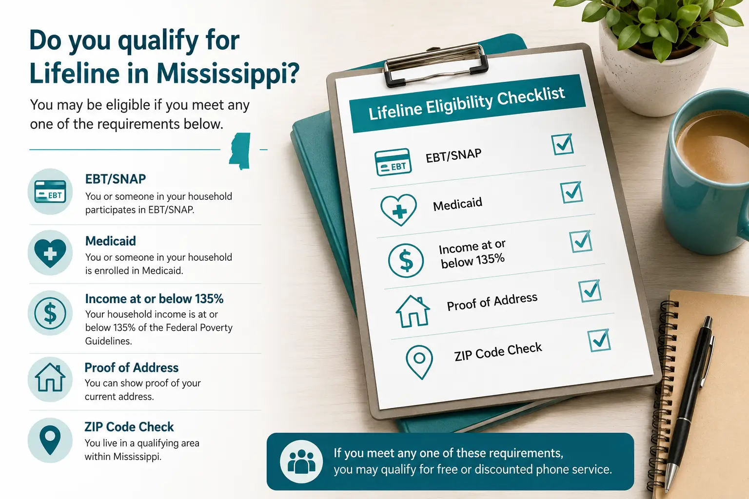 Mississippi Lifeline eligibility checklist with EBT Medicaid and income proof