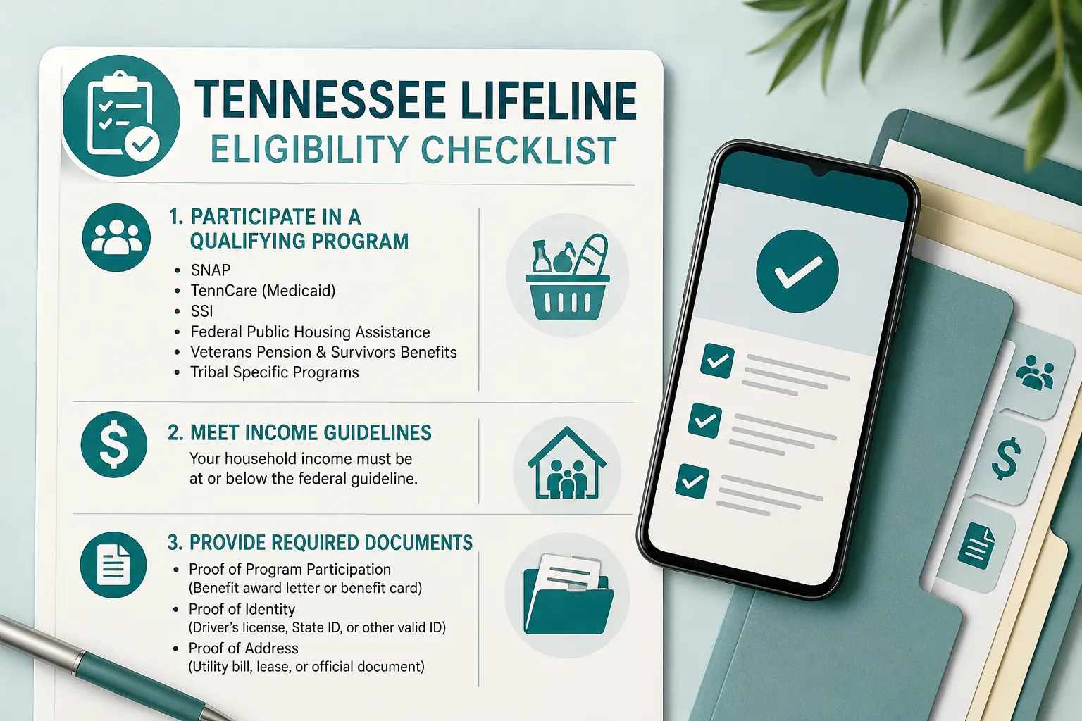 Tennessee Lifeline eligibility checklist for SNAP TennCare income and documents