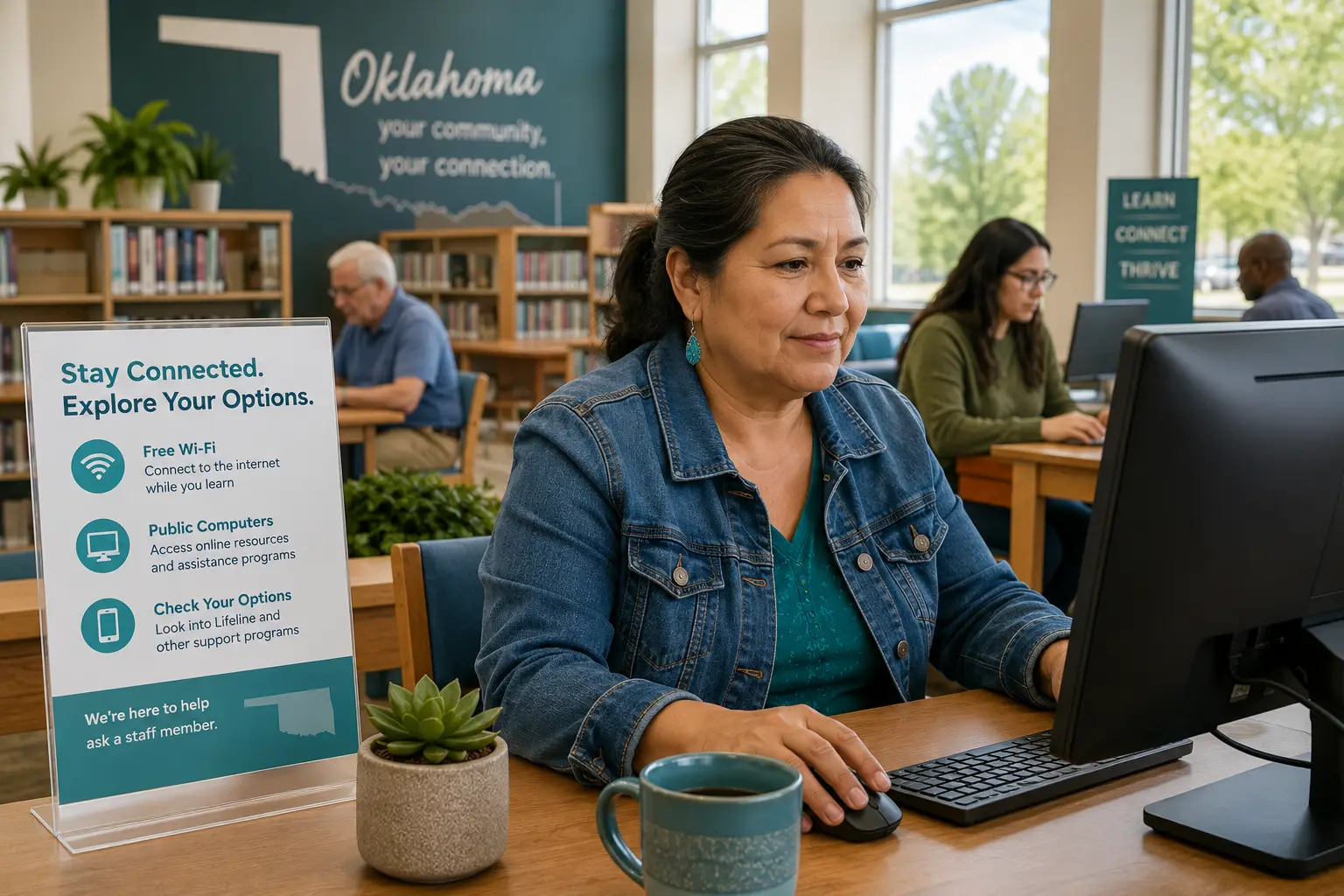 Oklahoma public library computer and Wi-Fi access for residents checking Lifeline phone options